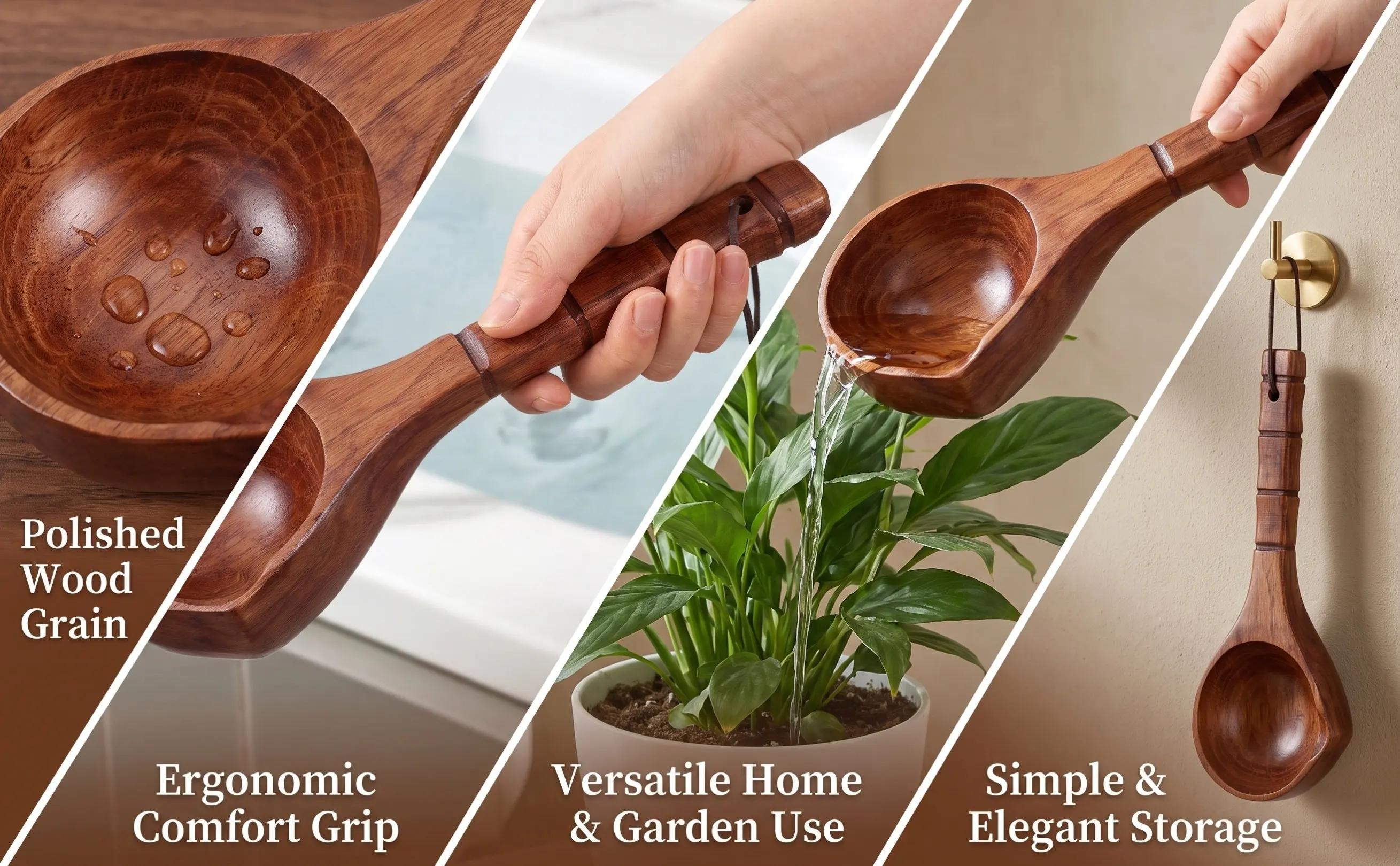 Wooden Traditional Chinese Water Ladle Long Handle Bath Scoop Garden Watering Dipper Sauna Ladle Spoon Shampoo Rinser Durable