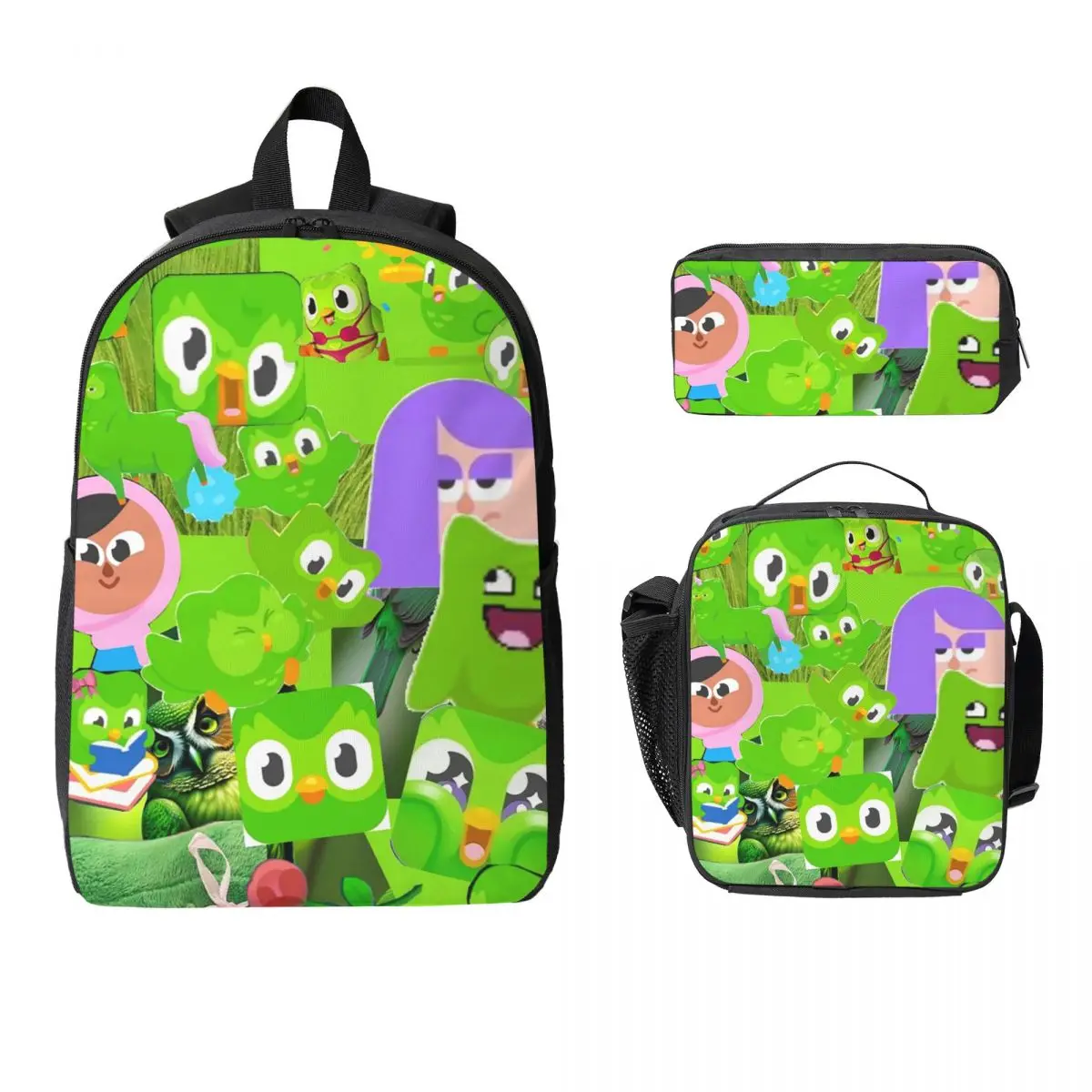 

Duolingo Owl Duo Backpack Student Boys Girls BookBag School Bag Laptop Shoulder Bags 3ps Insulated Lunch Bag Pencil Case