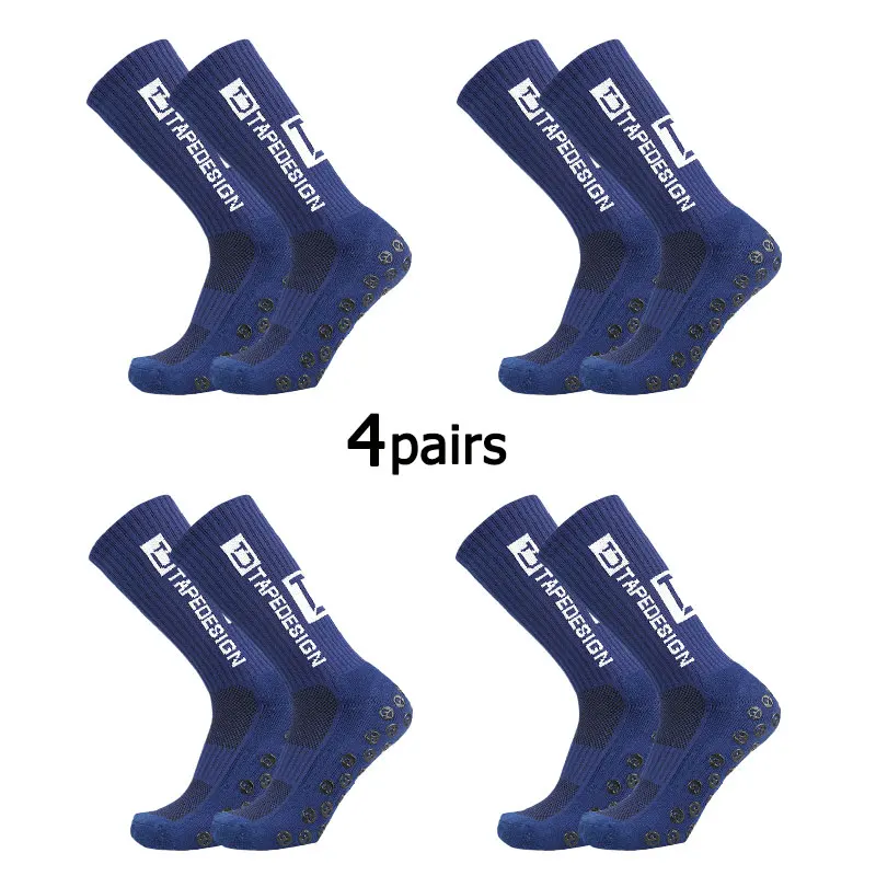 Lote de 4 Pares de Calcetines de Fútbol Antideslizantes con Diseño de Cinta Adhesiva, Calcetines Deportivos de Media Pan