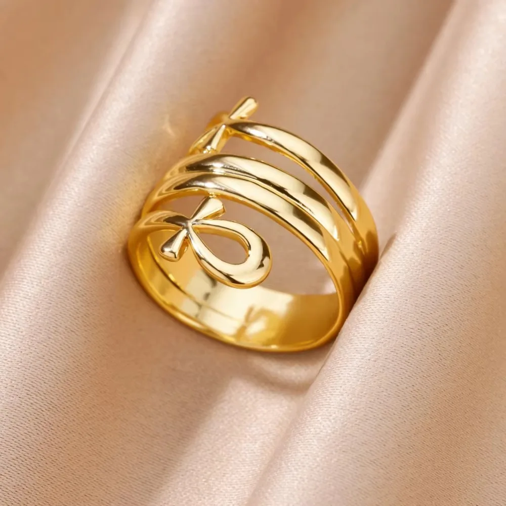 الفولاذ المقاوم للصدأ الصليب خواتم للنساء خمر الذهب اللون افتتاح الصليب البنصر مجوهرات الزفاف هدية anillos mujer