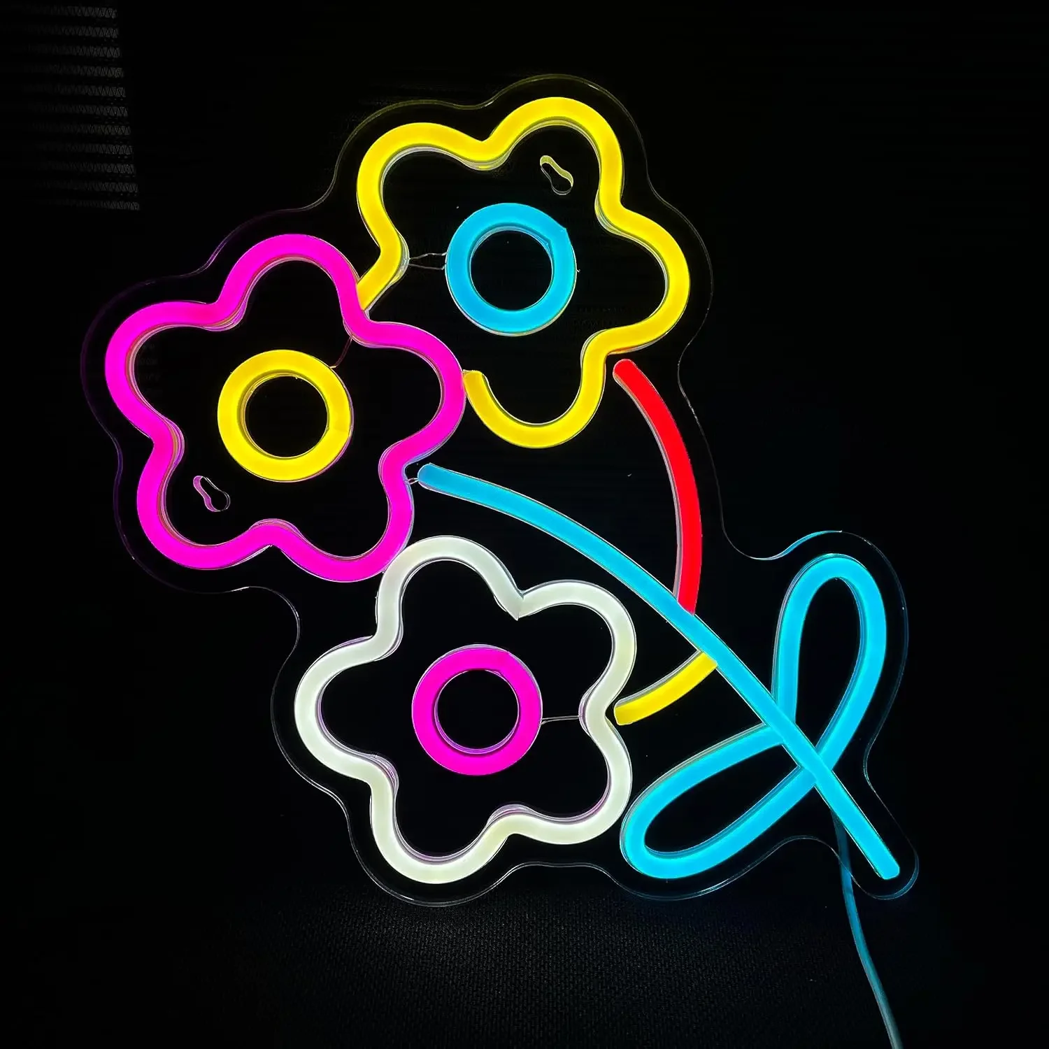 

LED Three Flowers Neon Sign Dimmable Neon Sign For Wall Decor Room Party Shop Club Bar Game Room Decor Birthday Art Gift
