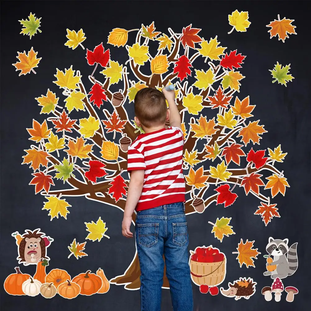 Autumn Leaf Stickers Thanksgiving Themed Stickers Autumn Party Decoration Set Fall Leaf Stickers Maple Leaves Pumpkins Squirrels