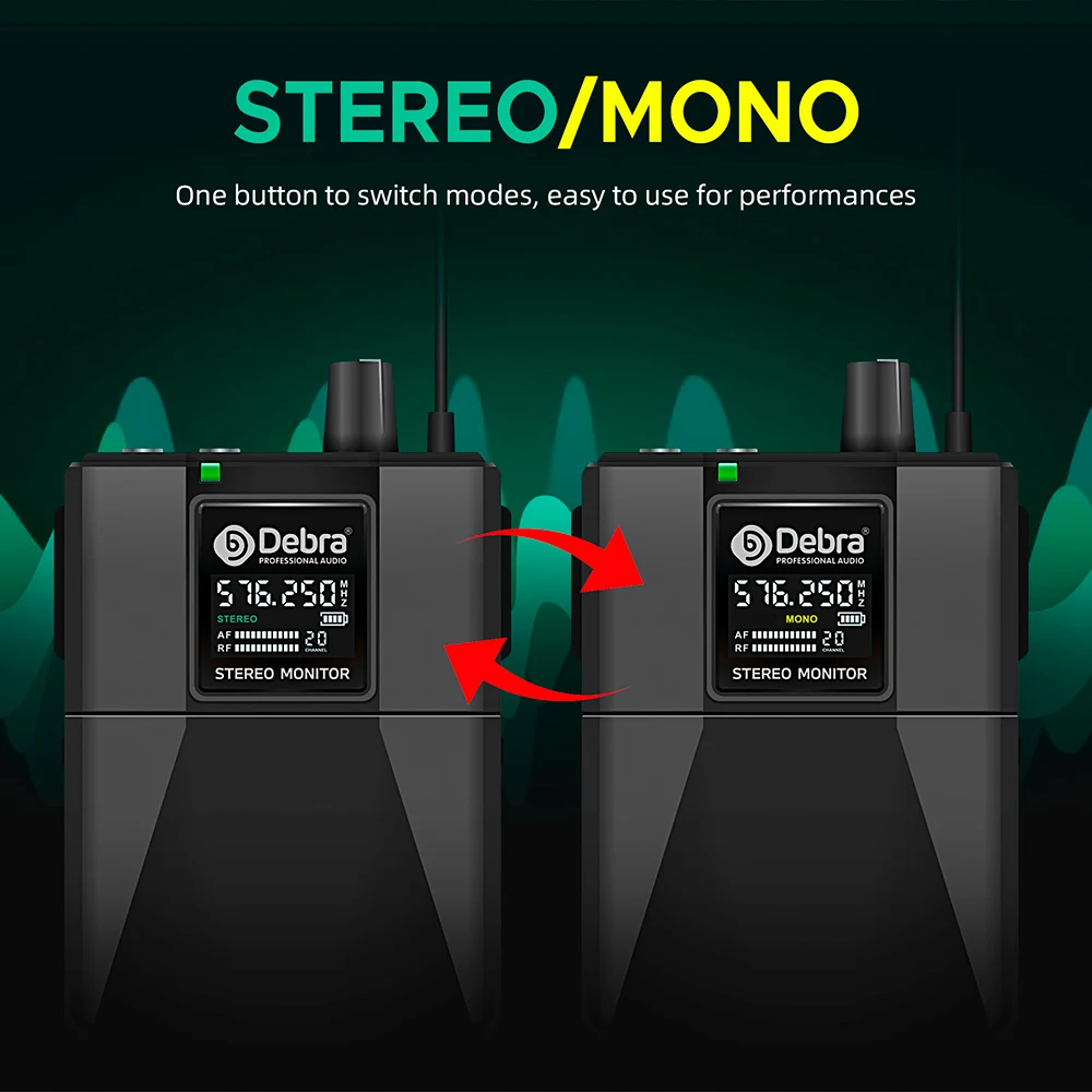 Debra-ST-102 UHF ستيريو لاسلكي في الأذن رصد نظام ، 80-300 متر انتقال المسافة ، أداء المرحلة ، تسجيل الاستوديو