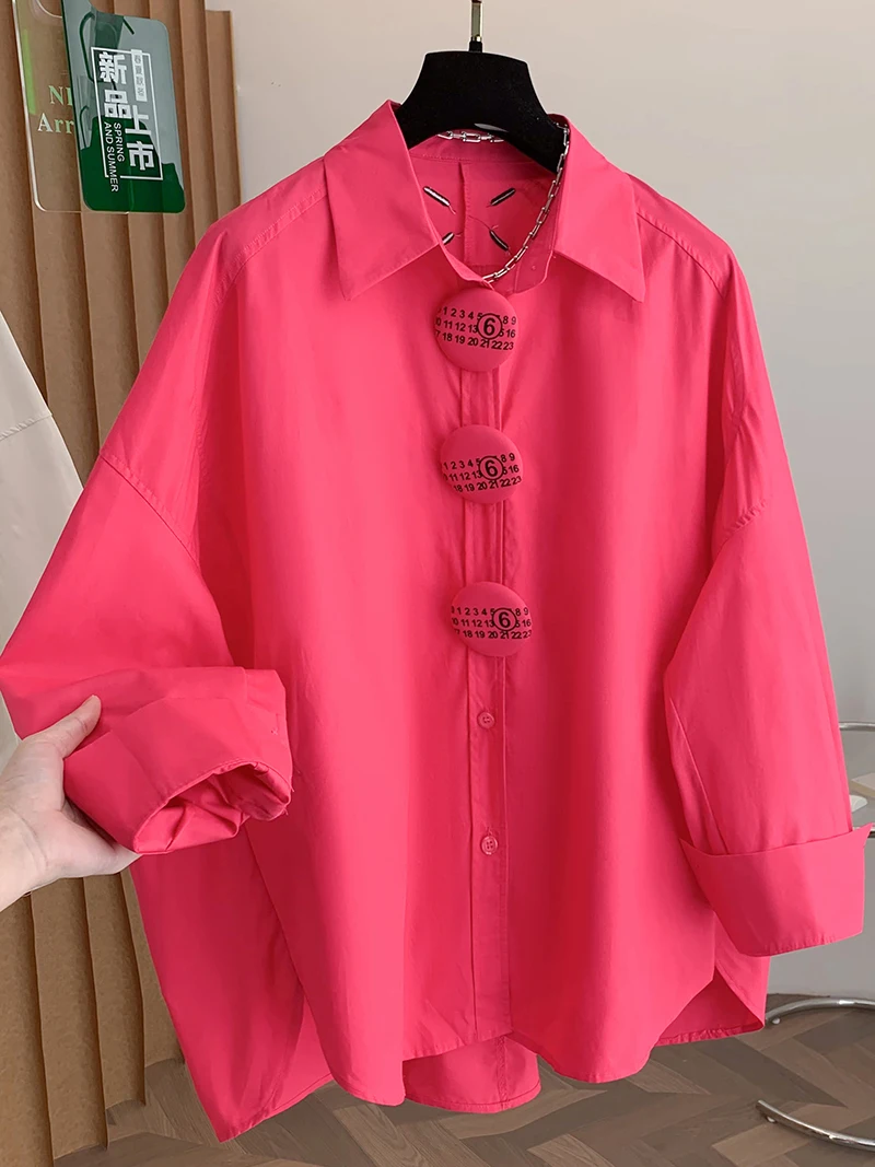 

Новинка 2026: Свободные повседневные хлопковые рубашки-блузки оверсайз для женщин, однобортные топы-рубашки