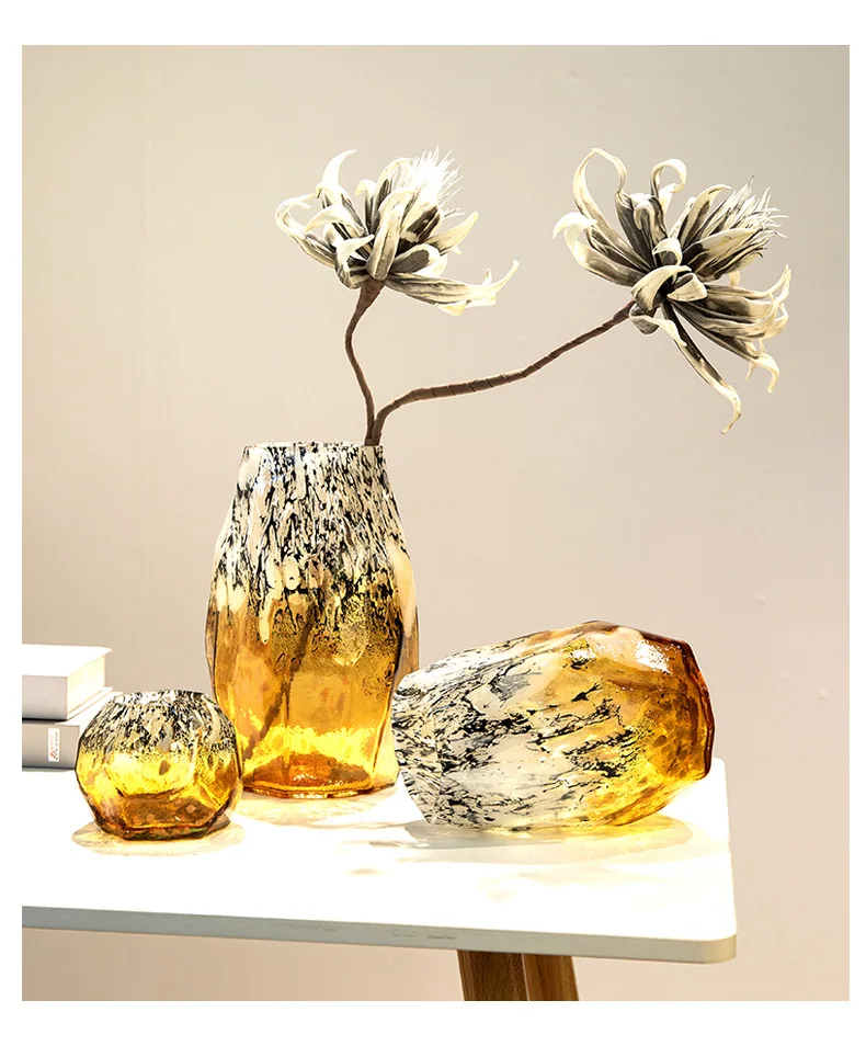 ガラス花瓶不規則なグラデーションまだら黒ガラスボトルフルーツボウル