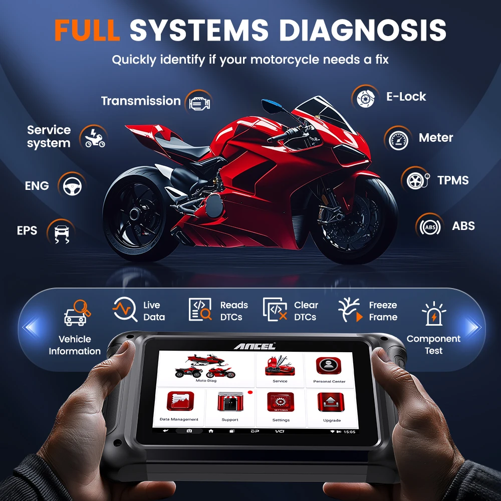 ANCEL MT700 Pro Motorcycle Scanner Diagnostic Tools Oil Reset ABS Bleeding TPMS 31 Resets All System Diagnose Car Repair Tools - view 3