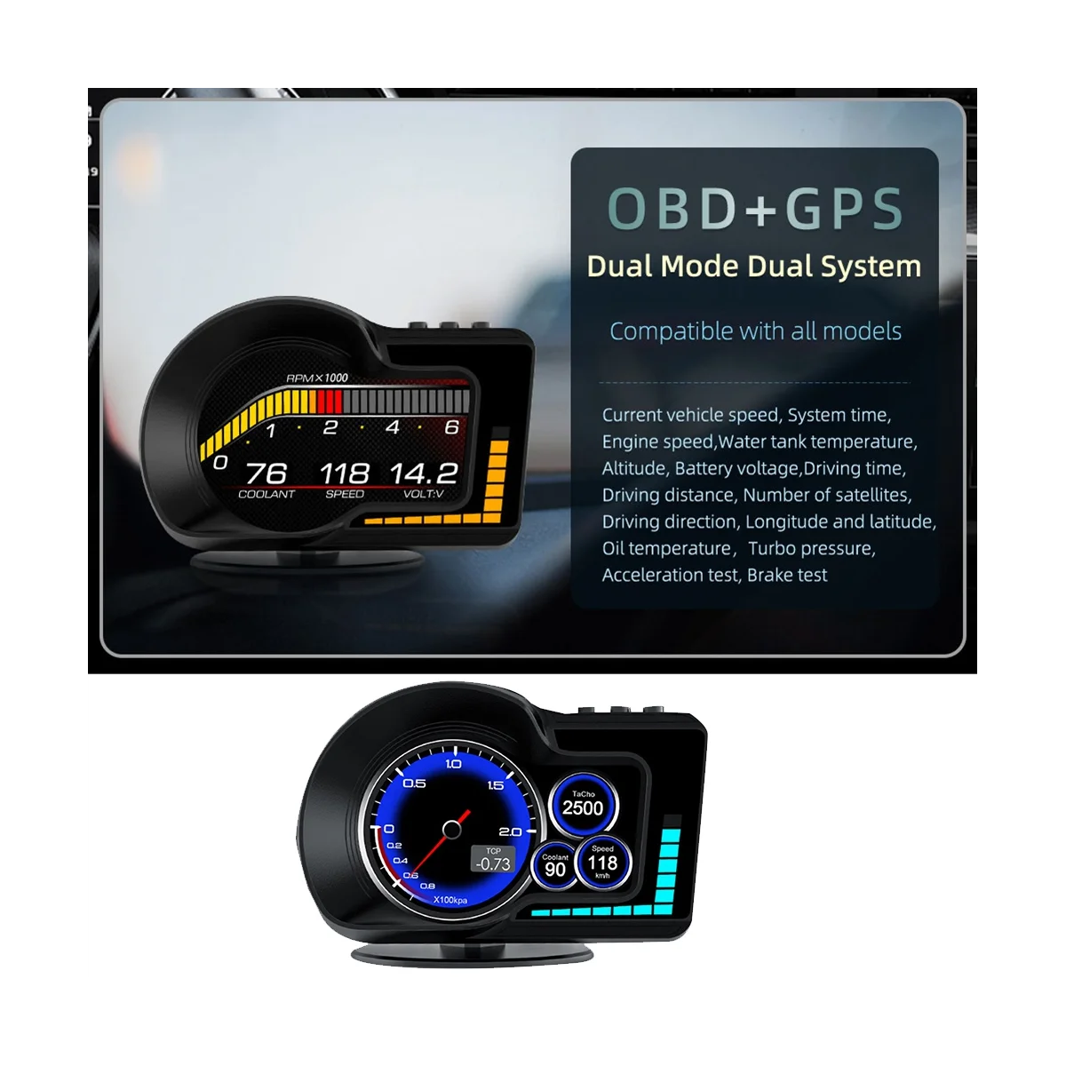 OBD2 EOBD Multifunction LCD Display OBD+GPS HUD Auto Computer Car Head UP Display Real-Time Speedometer for All Car