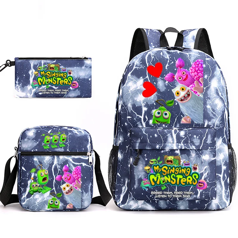 Popular Creative My Sing Monsters 3D Print 3pcs/Set pupil School Bags Laptop Daypack Backpack Inclined shoulder bag Pencil Case