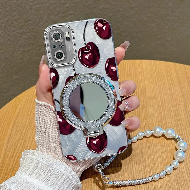 3pcs( Shining cherries Phone Case+Lanyard+Stand) For Poco M5S/M2/M2/M6 5G/M6 Pro 5G Phone Case