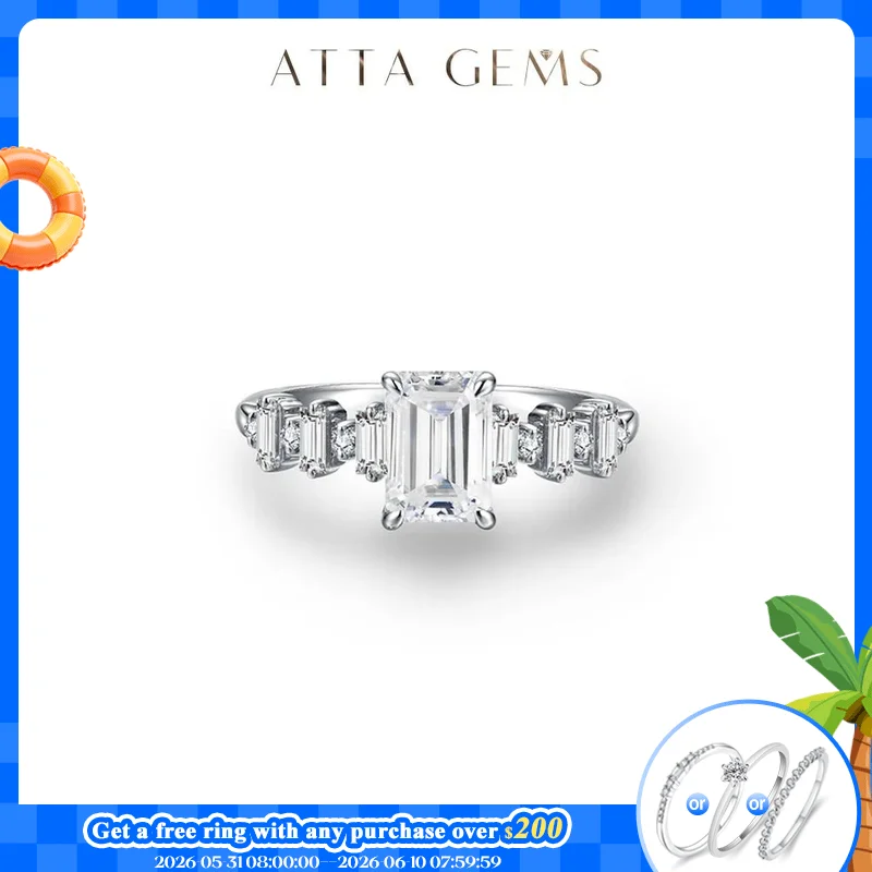 

ATTAGEMS 2025 Octagon Cut 1.0CT Moissanite Ring for Women Solid 18K 14K 10K White Gold Wedding Engagement Jewelry Gift Pass Test