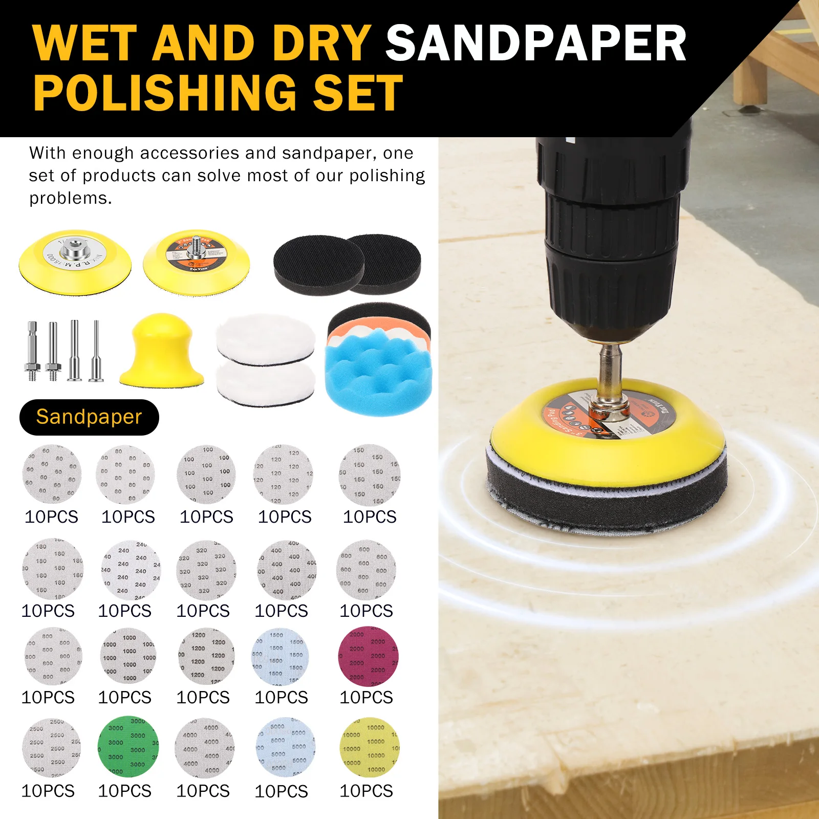 

215Pcs Car Polishing Disc Set Wet Dry Sanding 3 Inch Reusable Sanding Disc Drill Attachment for Car Glass Finishing Scum Removal