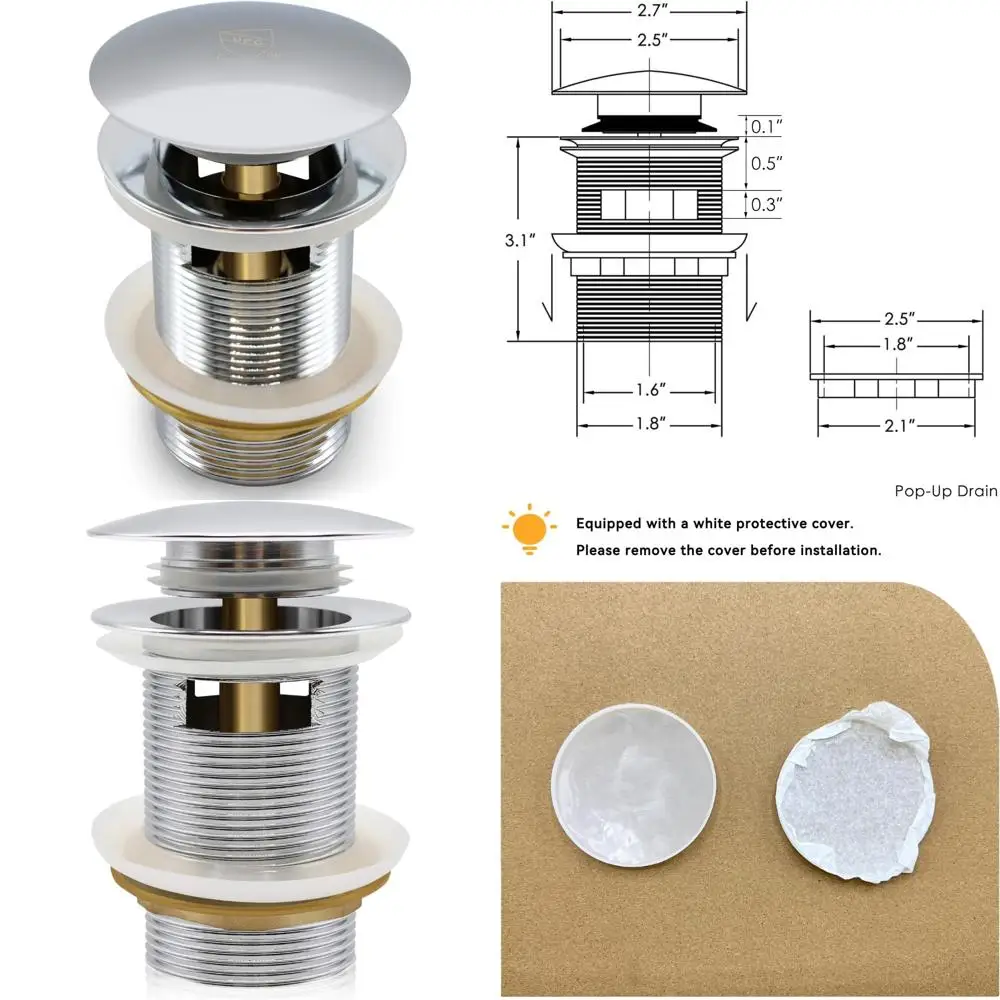 

Freestanding Bathtub Drain with Polished Chrome Finish, UPC Certified, Includes Stopper for Modern Bathroom Design