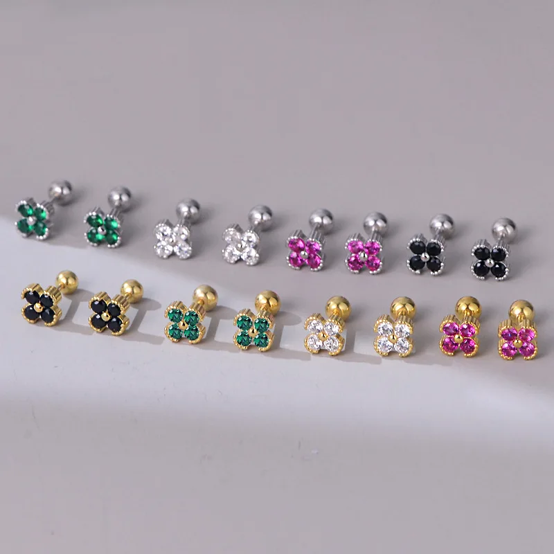 925 Sterling Silver Shiny Colored Zircon Flower Stud Earrings for Women Exquisite Jewelry Bijoux Accessories