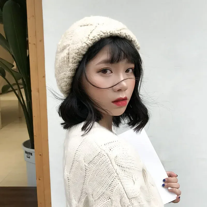 

Women Girls Female Winter Fashion Knitted Hats with Real Natural Fur Pom Poms for Women