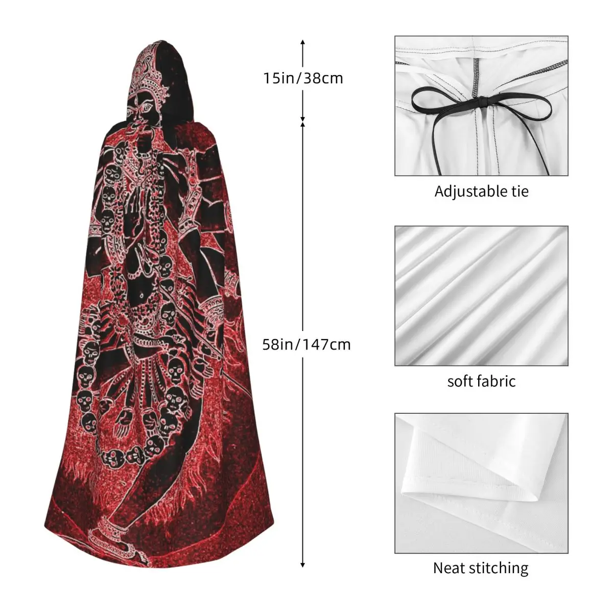 Kostium Cosplay Boszka Kali Ma, hindujska bogini niszczenia, długa peleryna z kapturem, czarownica, średniowieczny strój, peleryna na Halloween, wampir, dla dorosłych, unisex