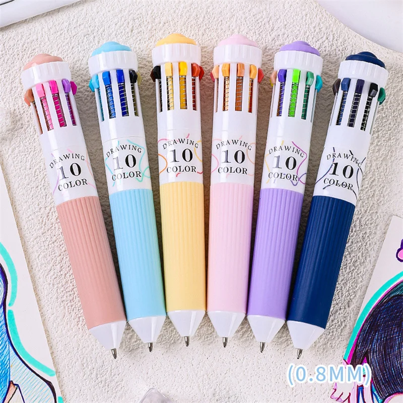 

2pcs/10 Color 0.8mm Ballpoint Pen Sketch Painting Mark Hand Account Press Cartoon Soft Grip Gel Pen Student Stationery Kid Gift