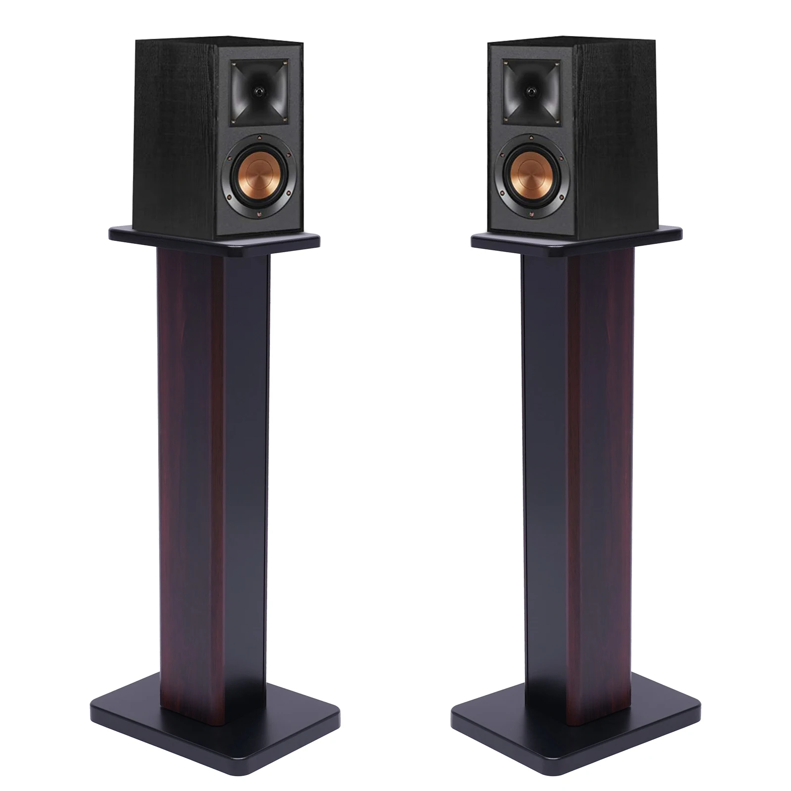 

2Pcs 28" Bookshelf Speaker Stands, 15kg Heavy Duty MDF Base, Hollow Sand-Fillable Columns with Cable Clips, Black Walnut