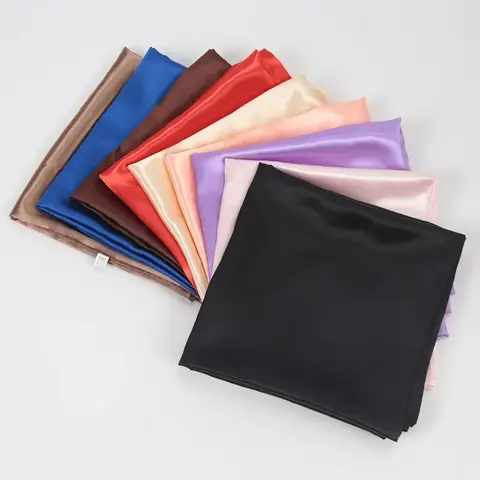 여성용 단색 새틴 90cm x 90cm 스퀘어 헤드 스카프 – 패션 랩 숄, 풀라 히잡, 네커치프 반다나