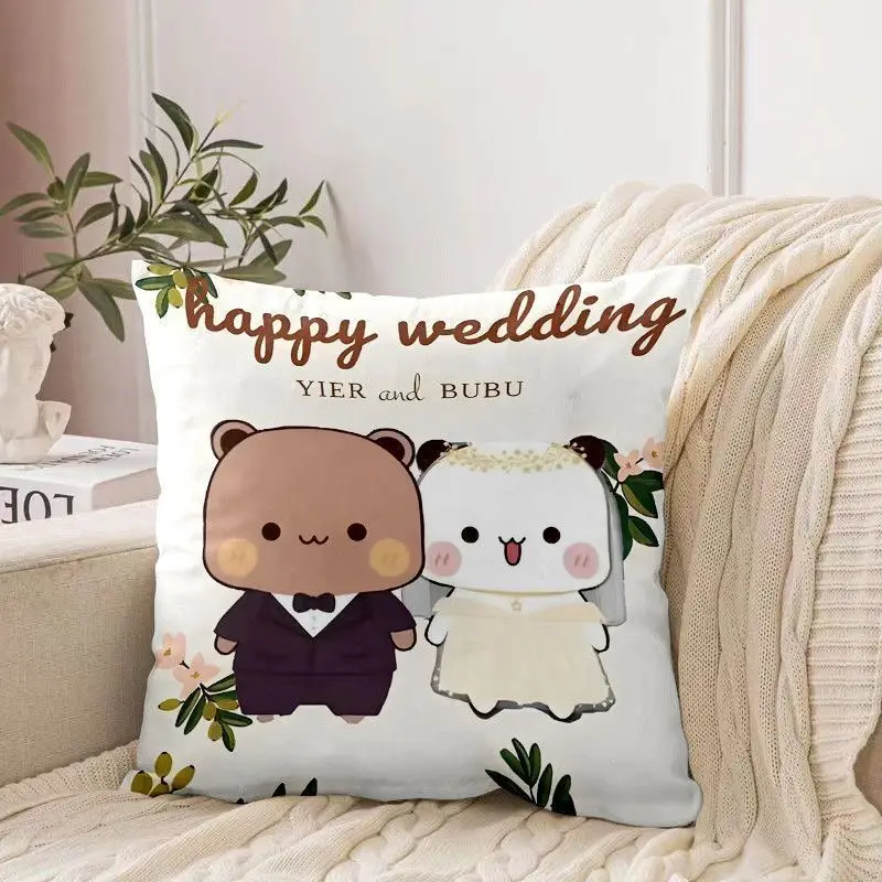 45cm bubu e dudu panda travesseiro de pelúcia bonito dos desenhos animados panda urso boneca kawaii recheado macio travesseiro decoração do quarto almofada presentes para crianças