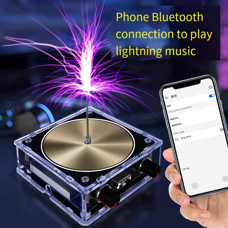 For Tesla Gold Music Coil Artificial Lightning-Pattern Touchable Audio Input Bluetooth Science Experiment Coil, Durable UK Plug