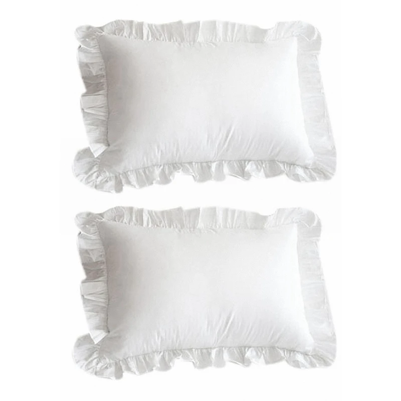 

2X 100% Cotton Ruffle Pillowcase Ruffled Pillow Cover White Pillow Case