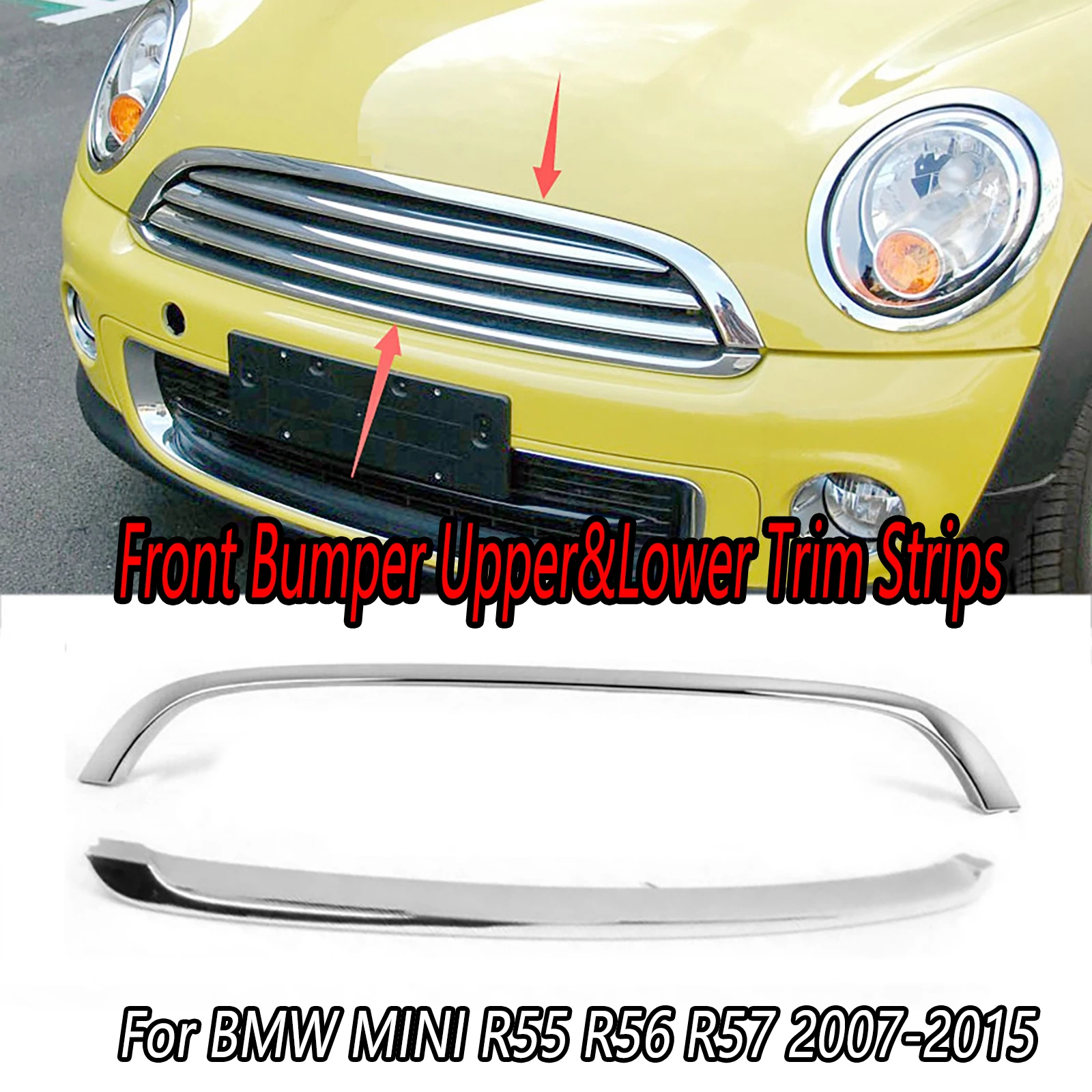 

Front Bumper Upper&Lower Trim Strips Set Fit For BMW MINI R55 R56 R57 2007-2015 51132751040 51112751624 Chrome&Glossy Black
