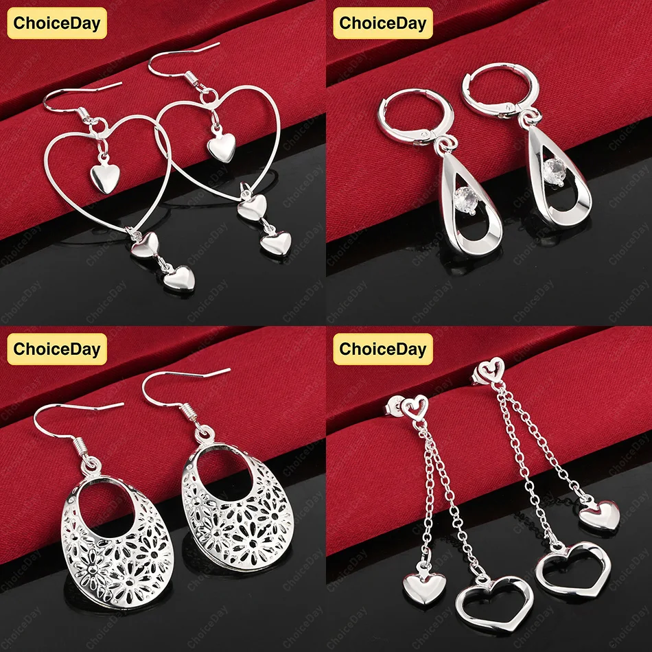 

ChoiceDay 925 Sterling Silver Heart Drop Pendant Earrings Women's Party Wedding Accessories Gift Jewelry