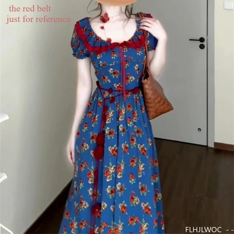 blue dress with red belt Puerto Rican Traditional Dress with Blue Flag & Star Belt S
