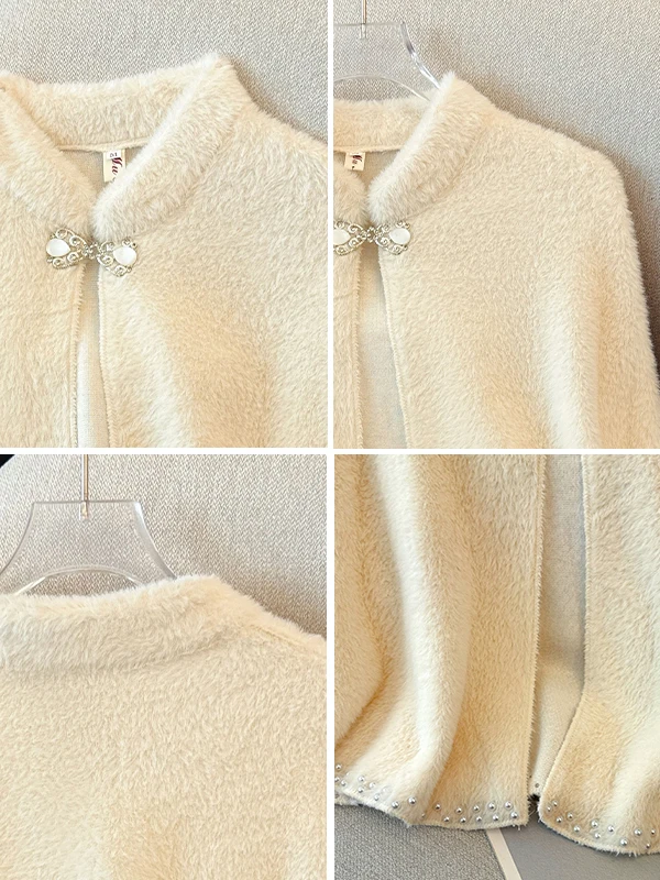 Retro Heavy Embellished Short Cardigan Shawl Outerwear for Women Autumn Winter Luxury Fragrance Style Ladies Short Coat