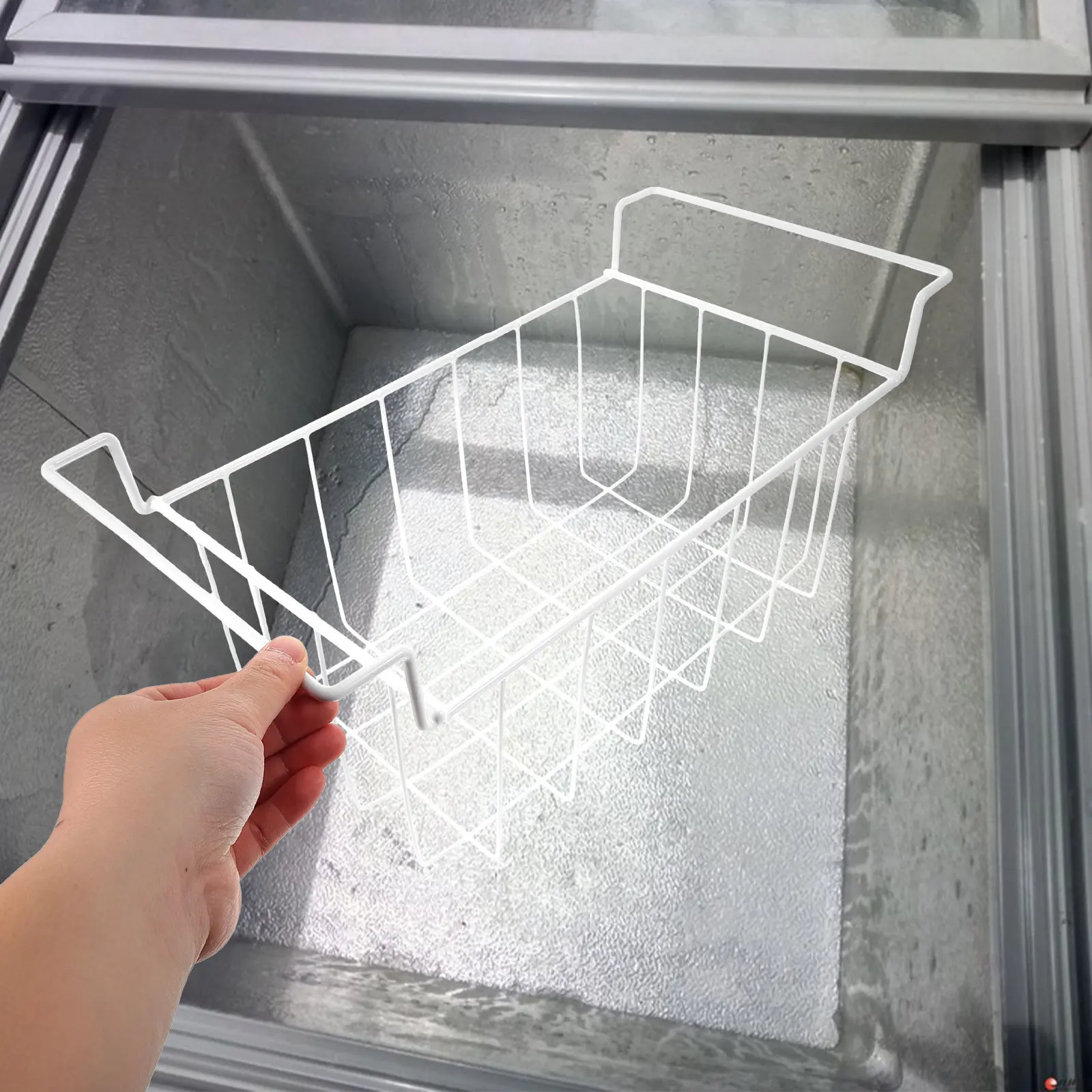 

Freezer Storage Basket Hanging Rack with Multi-Adjustable Dividers Space Saving Ventilated Design for Upright and Chest Freezer