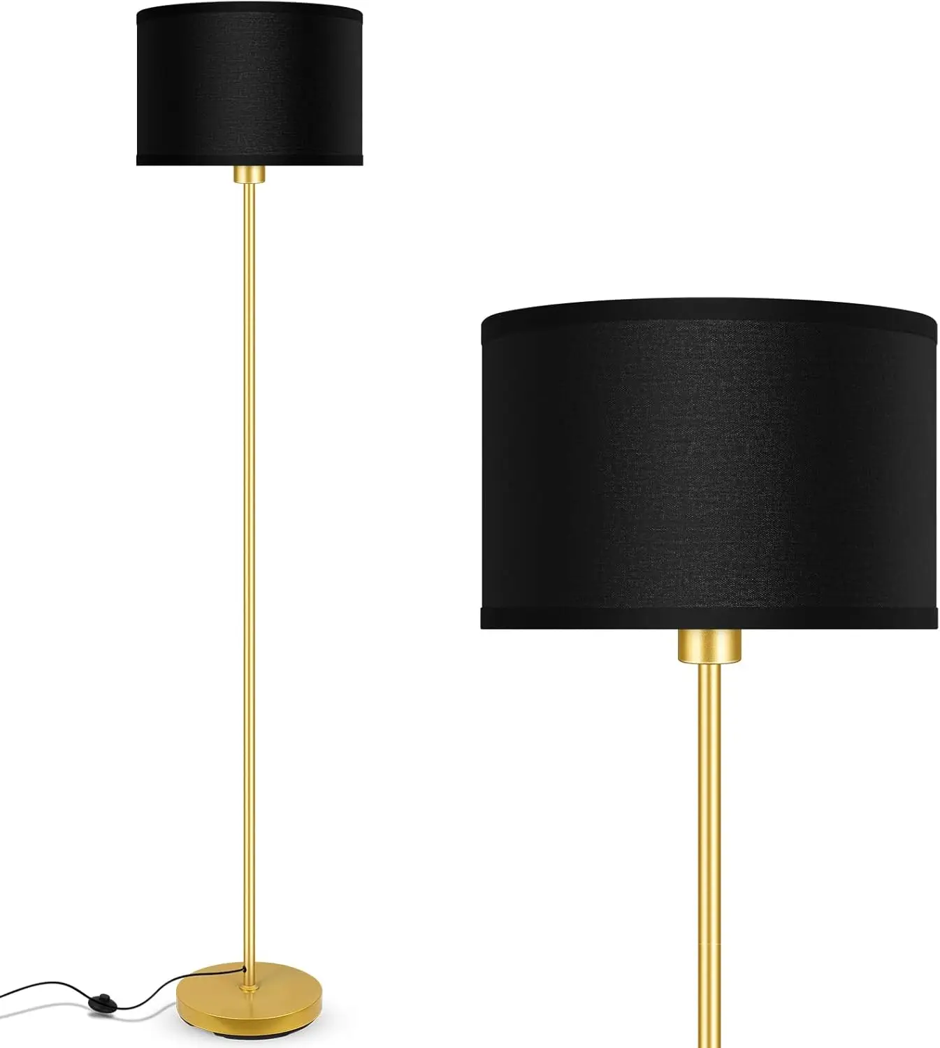 

58" Black Floor Lamp with Gold Base, Dimming Light & Foot Pedal for Living Room, Bedroom, Office - No Bulb Included