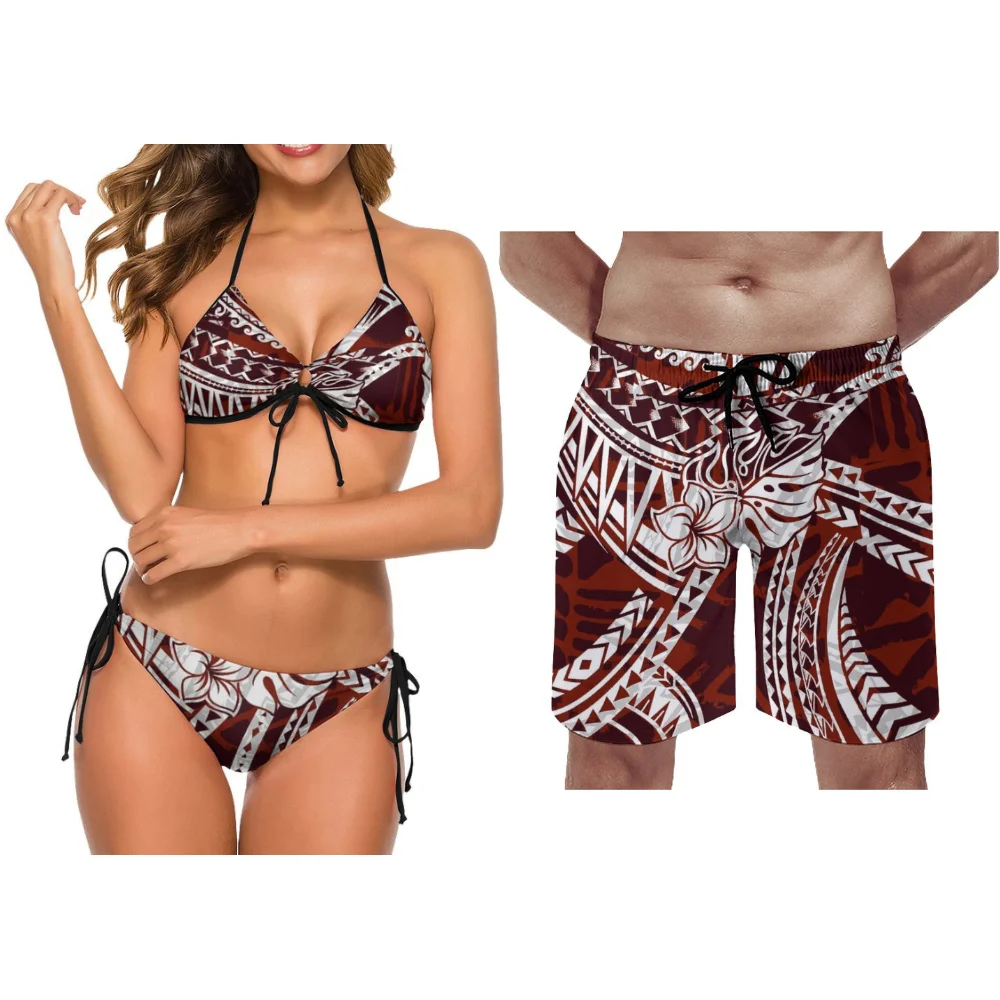 คู่ใหม่ท่องชุดชายหาด Chic คู่ชุดว่ายน้ําเซ็กซี่ Polynesian Resort Hot Spring รูปแบบที่กําหนดเองสไตล์ชาติพันธุ์คู่ชุดว่ายน้ํา