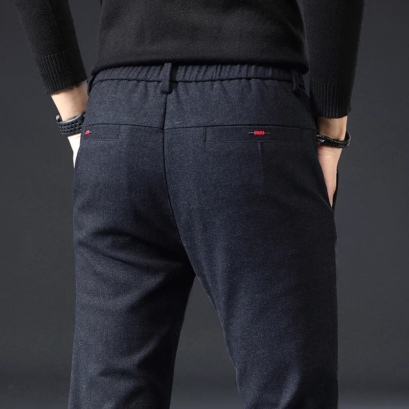 

Осень 2024, мужские повседневные брюки, деловая мода, облегающие эластичные брюки с эластичной резинкой на талии, толстые, серые, черные хлопковые брюки, мужская одежда