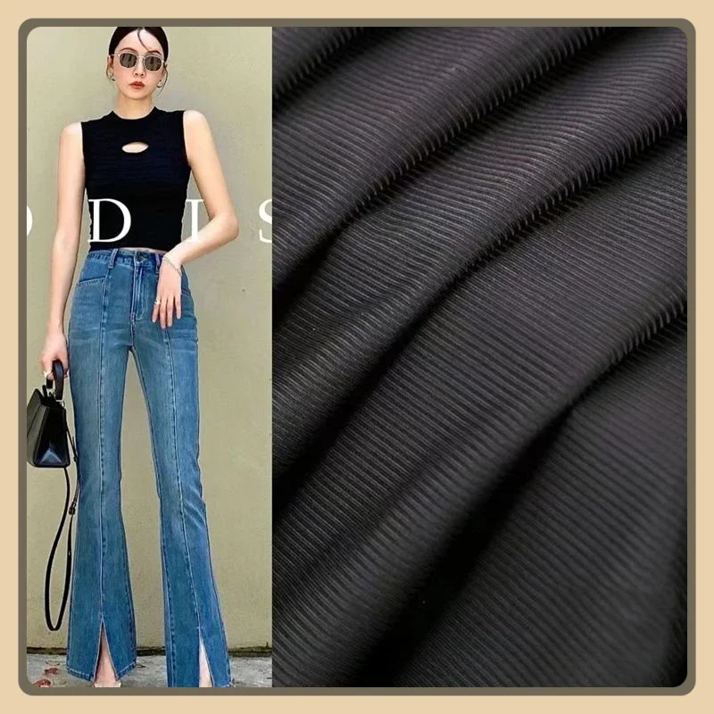 

Stretchable ice silk ribbed fabric summer lightweight knit for base tops dresses wide leg pants loungewear and DIY sewing