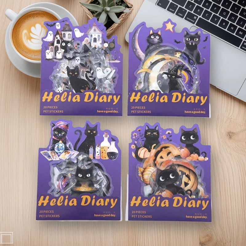 1 Packung/2 Pack Heliya's Little Diary Series 20 Stück/Packung PET-Aufkleber mit Katzenmotiv, 4 Stile für Tagebuch-Dekoration, DIY