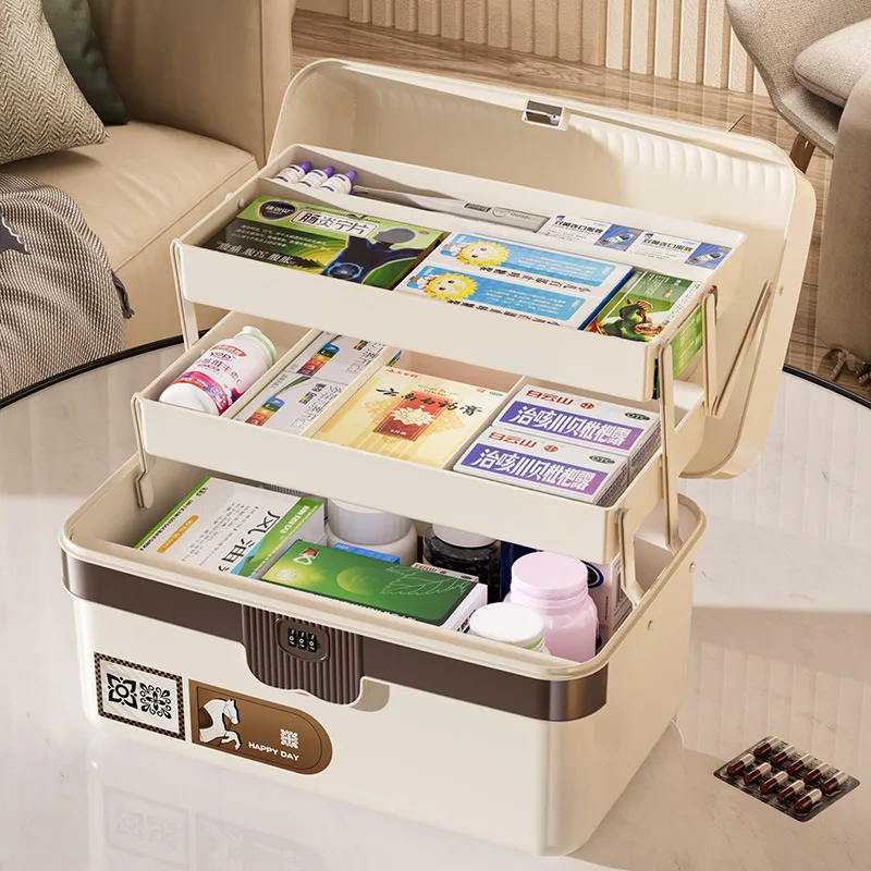 Locked Large-capacity Medicine Box Household Password Storage Box Multifunctional Car Privacy Document Certificate Portable Case
