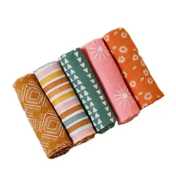 HappyFlute New 5Pcs/set 60*60cm Super Soft Muslin Swaddle Feeding Burp Cloth Newborn Pure Cotton Fabric Baby Face&Hand Wash Wipe