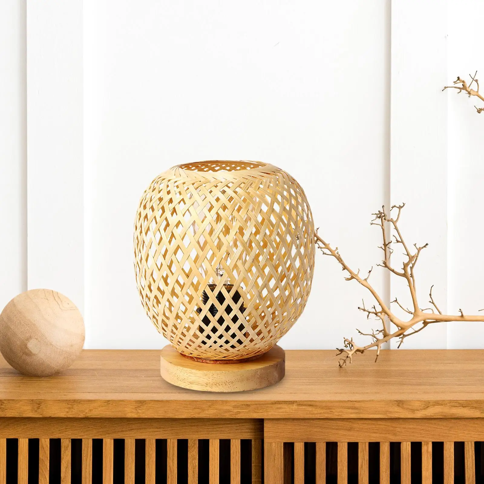 

Wicker Table Lamps Ornament Bamboo Woven Table Lamp Attachments Japanese Style for Living Room Photography Bedroom Home EU Plug