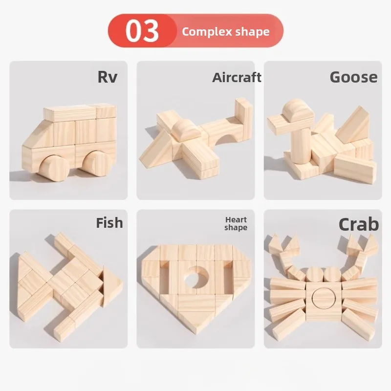 Bouwstenen van natuurlijk hout, educatief speelgoed met grote deeltjes, leren van peuters en baby's, niet-giftig beukenhout, 3-6 jaar