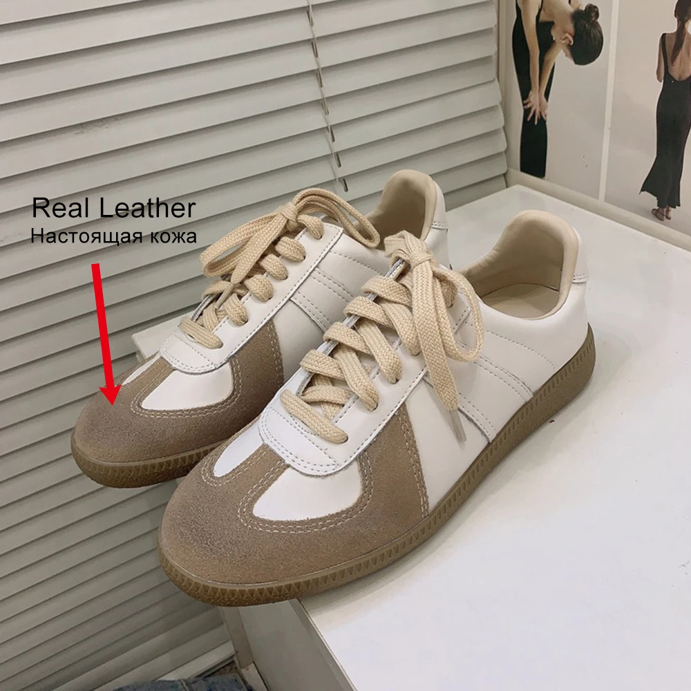 Yozcttaa Größe 35-40 Echt leder Frauen Casual Sneakers Atem Tennis Sport Flats Schuhe Low Heels Schnür Frühling Wanderschuhe