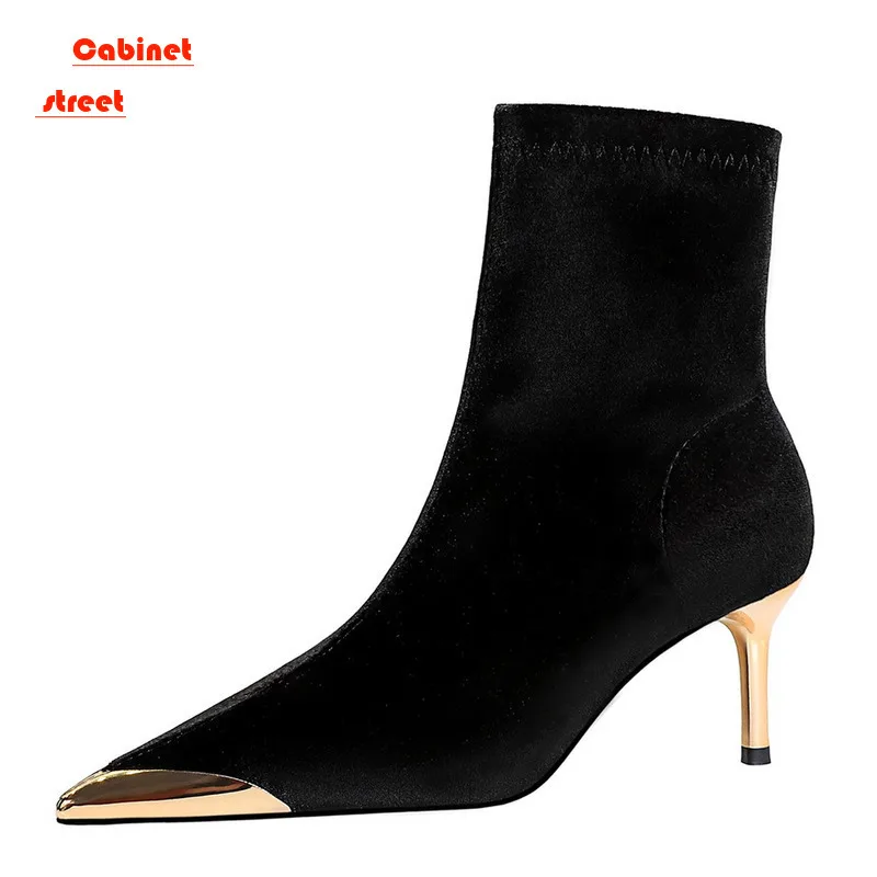 

Boots Women Ankle Boots Fashion Concise Thin Heels Pointed Toe Shoes Zipper Chelsea Short Booties Zapatos De Mujer Snow Boots