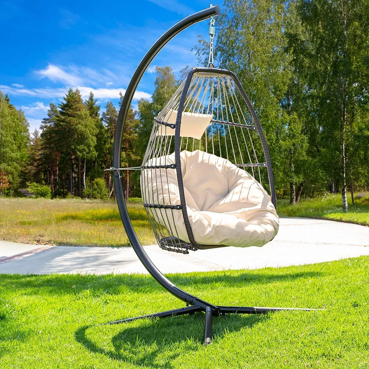 Outdoor Furniture Indoor Wicker Rattan Garden swings Hanging Egg Swing Chair With Metal Stand