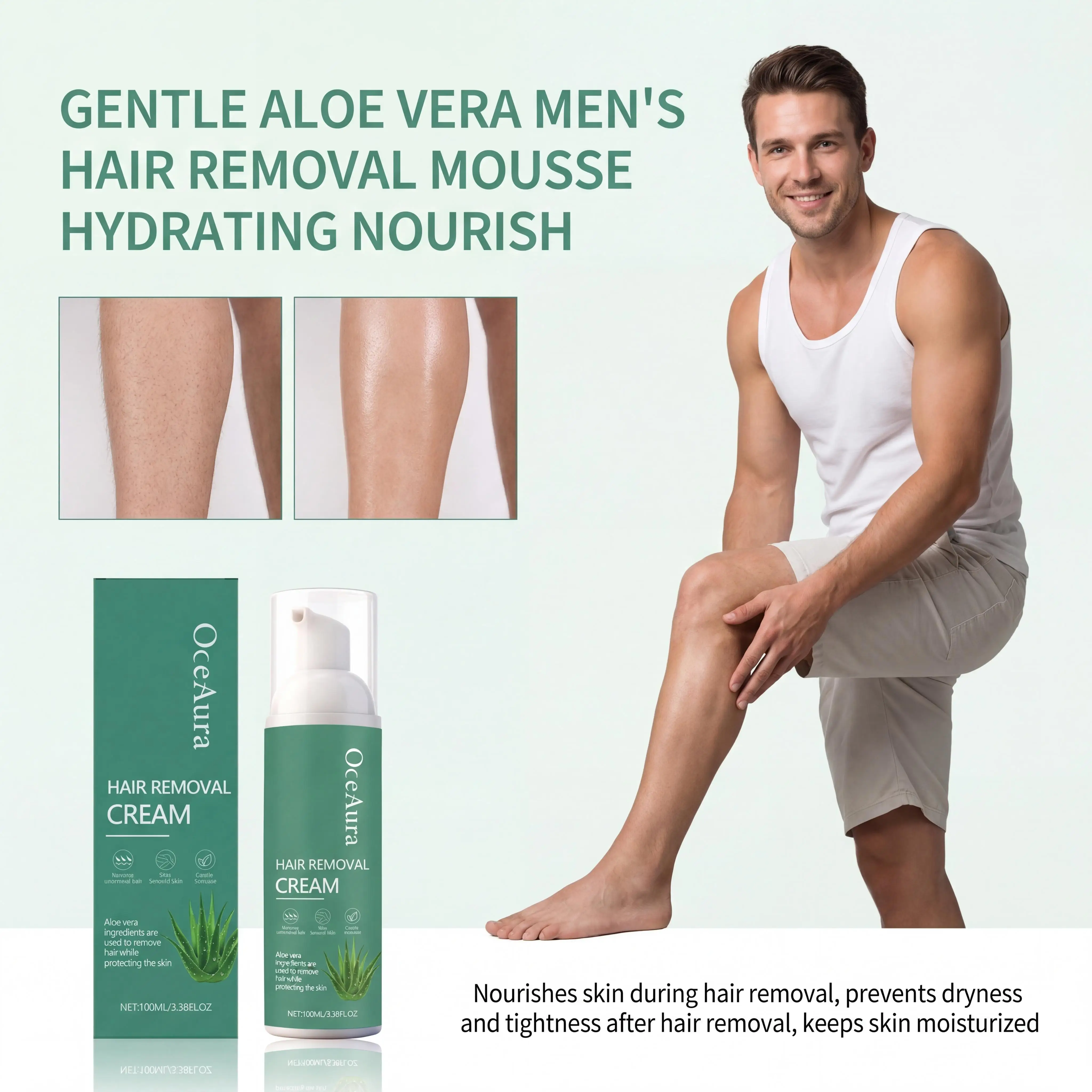 Men Painless Hair Removal Cream Mousse Fast-Acting Gentle Depilatory For Arm Legs Chest Intimate Areas Soothe Redness Discomfort