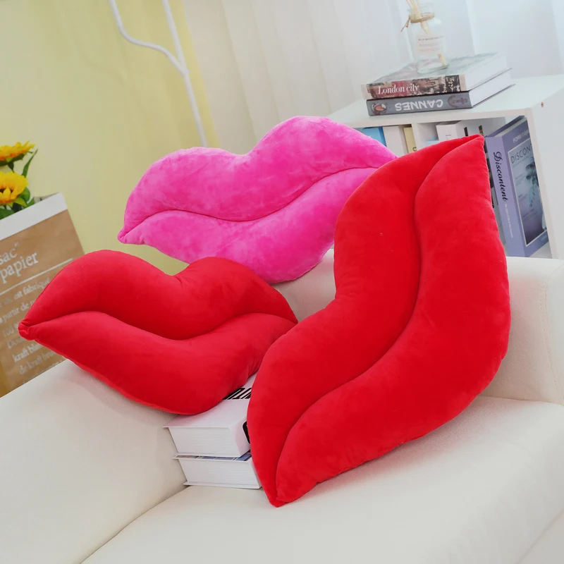 Red Pink Lip Shape Throw Pillows Soft Stuffed Plush Toys Cushion For Bed Couch Office Creative Hugging Pillows For Girls Gifts