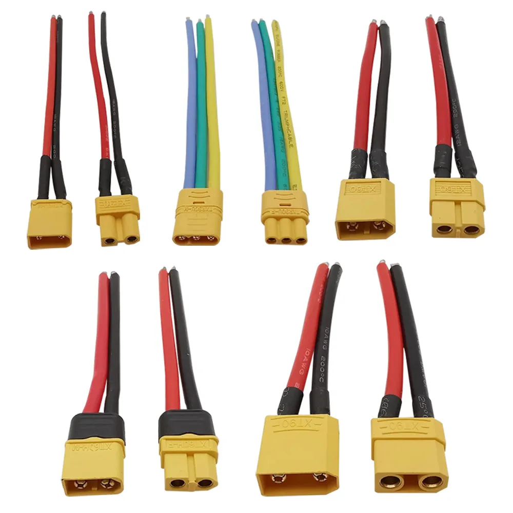 XT30 XTR30U XT60 XT60H XT90 Male and Female Plug Connector with 10AWG/12AWG/16AWG/18AWG Silicone Wire 100mm For RC Battery Cable