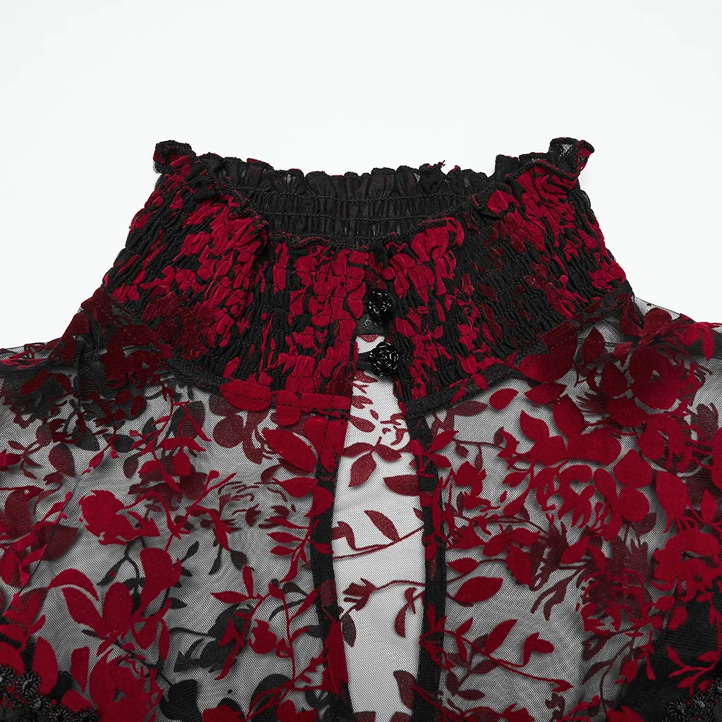 PUNK RAVE Women's Gothic Maxi Dress, Black-Red Polyester Floral Print Lace Up Ball Gown WQ869 view 5