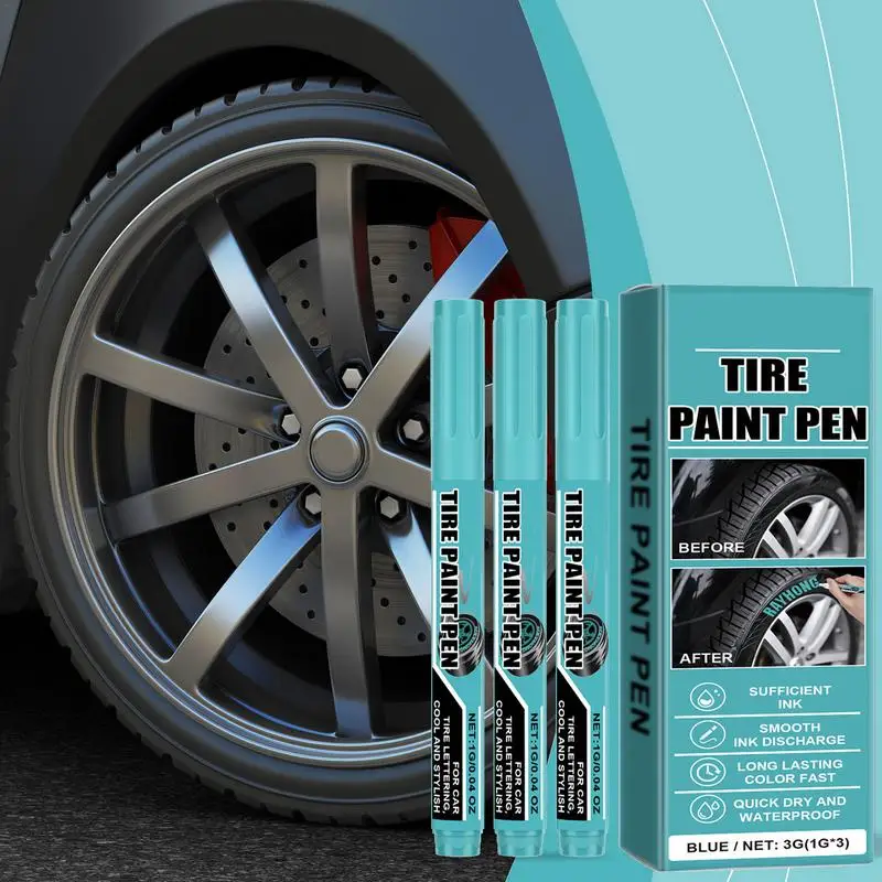 Tire Paint Pen Blue Tire Paint Refinishing Pen For Auto Car Paint Scratch Repair Pen 3X Paint Pen To Repair Automotive Scratches