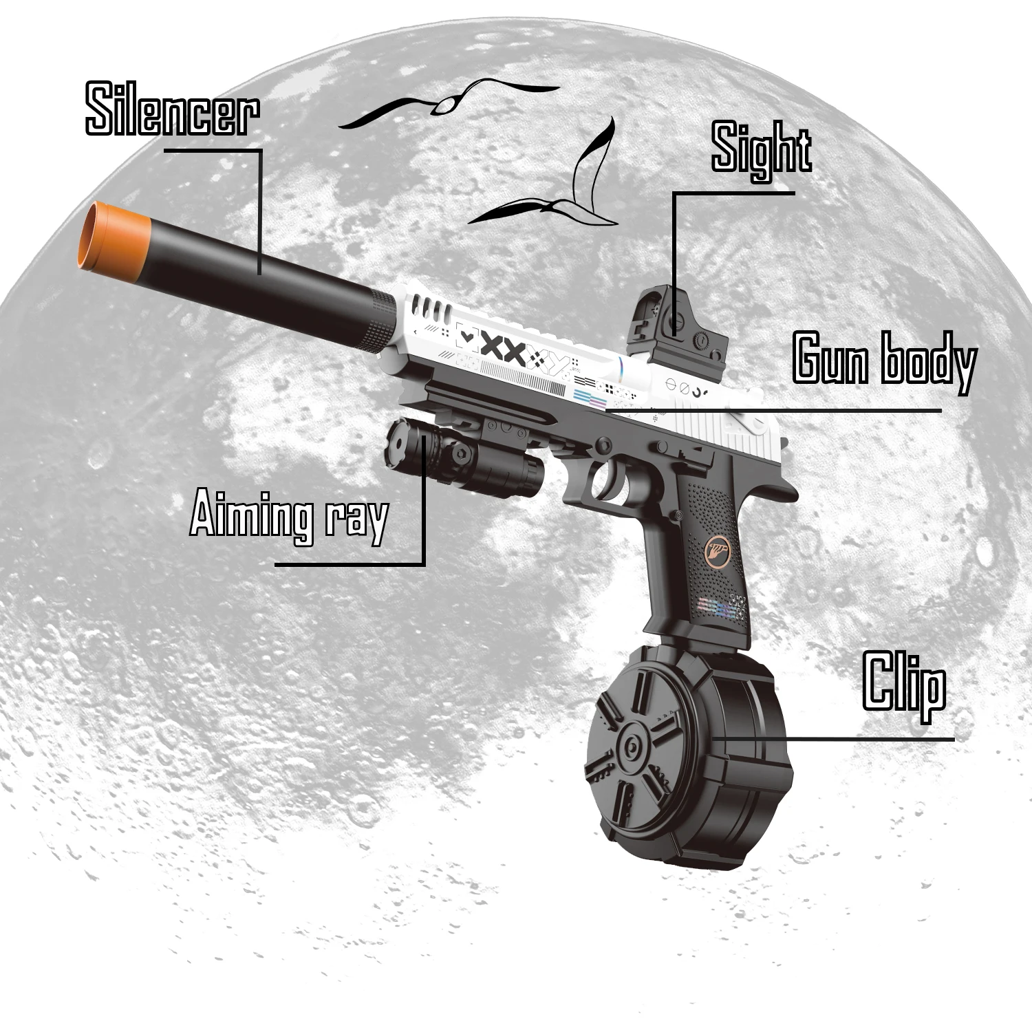 장난감 권총, 젤 볼 건, 전기 버스트 및 수동 단발 사격 모드, 3개의 탄창, 충전식 배터리 포함, 야외용