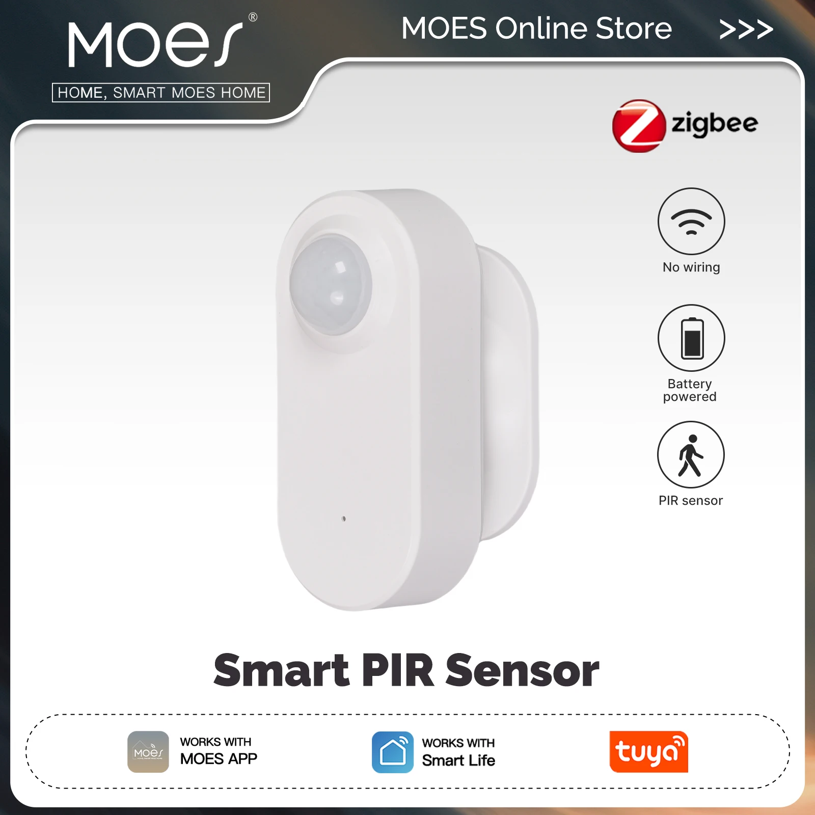 MOES Zigbee 3.0 Tuya Smart PIR Motion Sensor Human Body Infrared Detector Battery Powered Works with Smart Life App Alexa Google