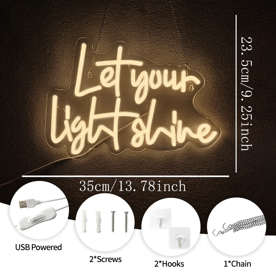Let Your Light Shine Bible Verse Neon Sign USB Powered LED Letter Light for Prayer Room Christian Church Bedroom Wall Decor ﻿